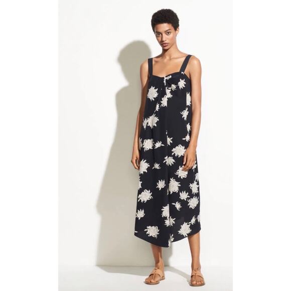 Vince Silk Chrysanthemum Drape Neck Dress in Coastal Blue, Small - Picture 5 of 10